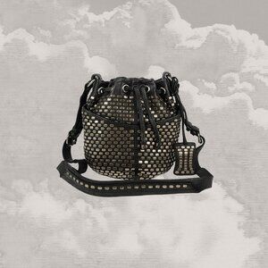 OLIVIA HARRIS Bucket Bag Crossbody Studs Charcoal Drawstring